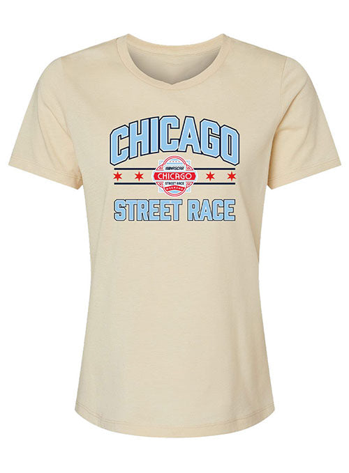 Ladies Chicago Street Race Collegiate T-Shirt in Tan - Front View