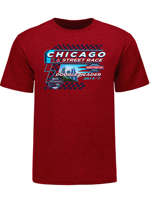 2024 Chicago Street Race Double Header T-Shirt in Red - Front view