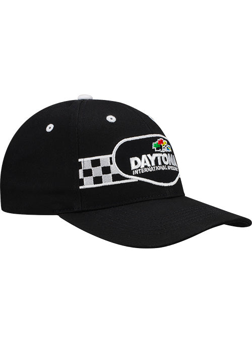 Daytona Checkered Hat in Black - Angled Right Side View