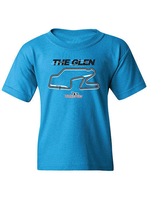 Youth Watkins Glen International Track Outline T-Shirt in Blue - Front View