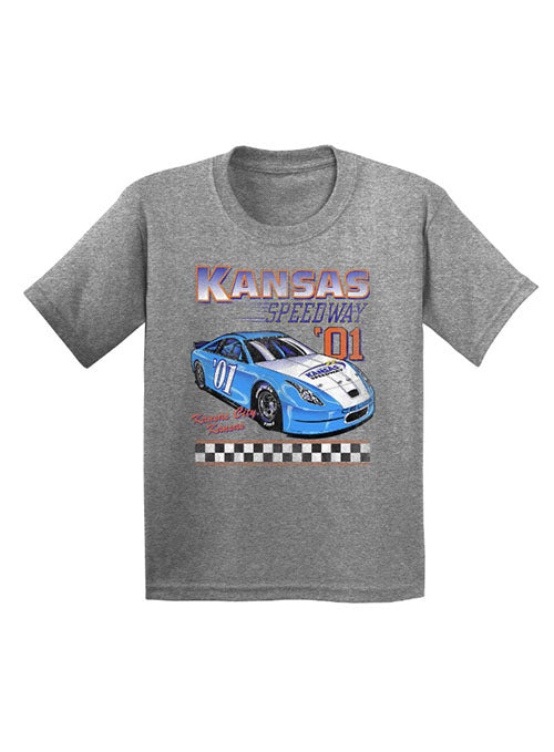 Youth Kansas Retro Car T-Shirt in Athletic Heather Grey - Front View